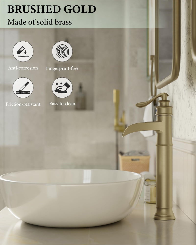 Homevacious Waterfall Vessel Sink Faucet Brass Single Handle 1 Hole Bathroom Sink Faucet with Pop Up Drain Without Overflow Oil Rubbed Bronze Tall Bathroom Faucets Homevacious - Image 4
